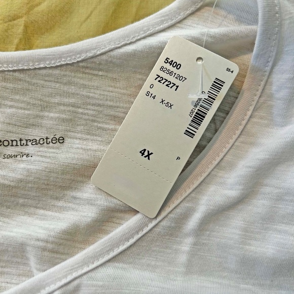 T-SHIRT, RUCHED NECK, WHITE WITH PRINT, SIZE 4X, GLASS SPARKLE ACCENTS, VEE NECK - Picture 8 of 9